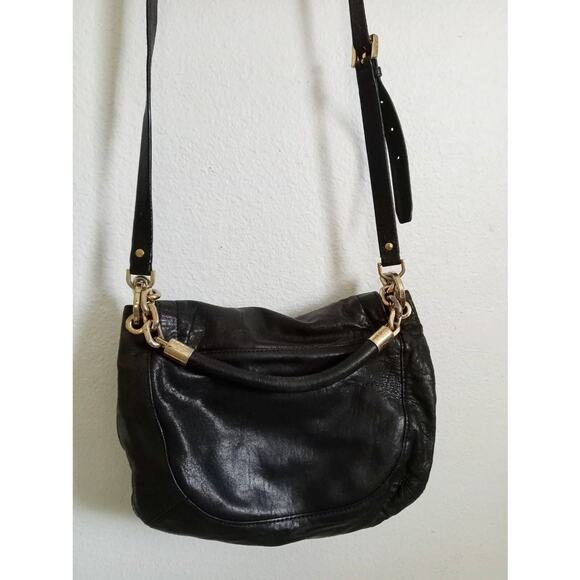 MICHAEL KORS Black Leather Messenger Bag Gold Charm Medallion Zip Fold Pockets - Picture 6 of 9